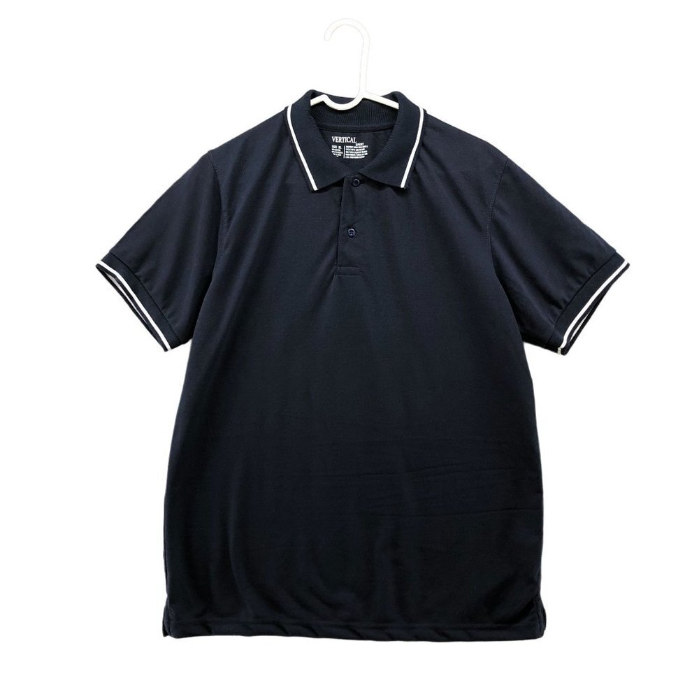 NWT Mens Vertical Sport Navy Blue Tipped Collar Polo Shirt Short‎ Sleeve Sz XL
